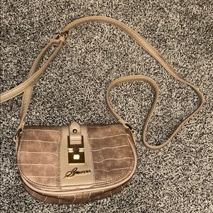 Guess Tan Croc-Pattern Crossbody Bag